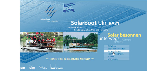 Internetauftritt Solarboot 2001